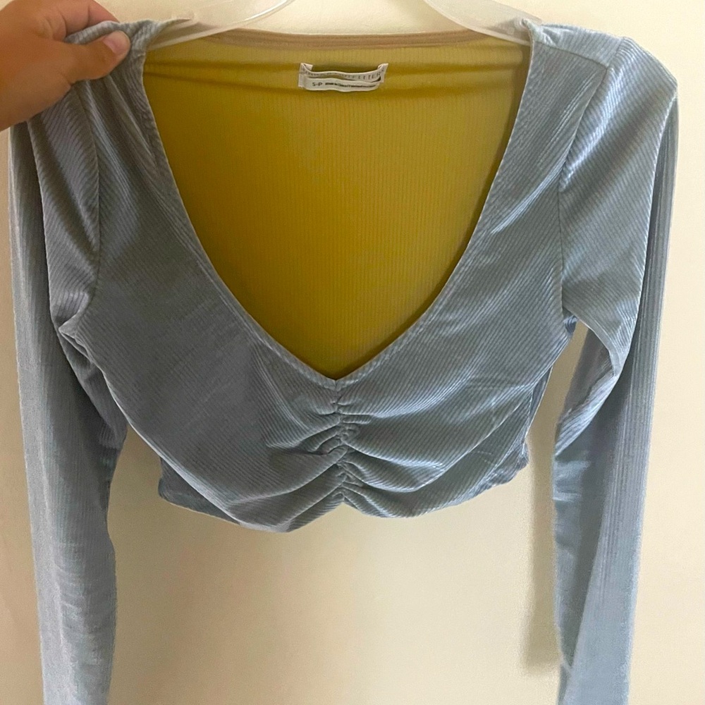 Urban outfitters light blue velour crop top